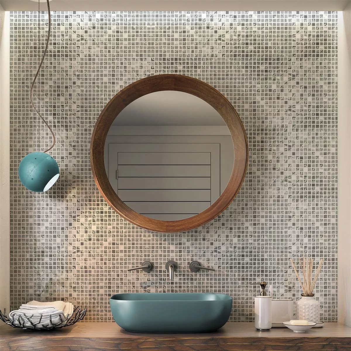 Natural Stone Glass Aluminium Mosaic Tiles Stilo Light Grey Silver