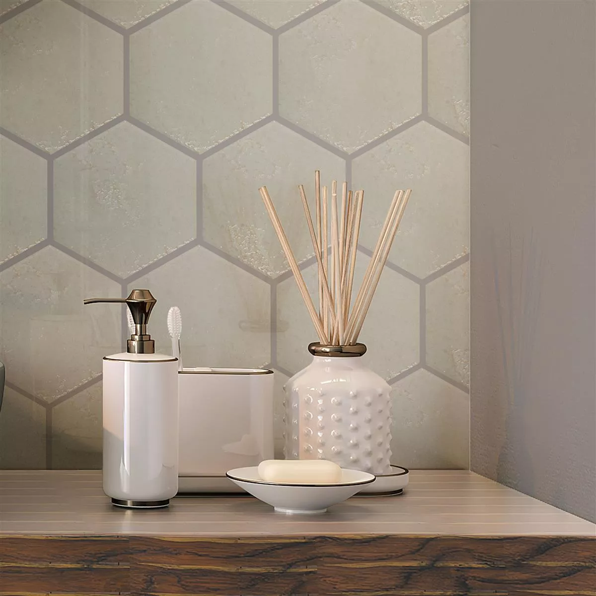 Wall Tiles Lara Glossy Waved 13x15cm Hexagon Blanc