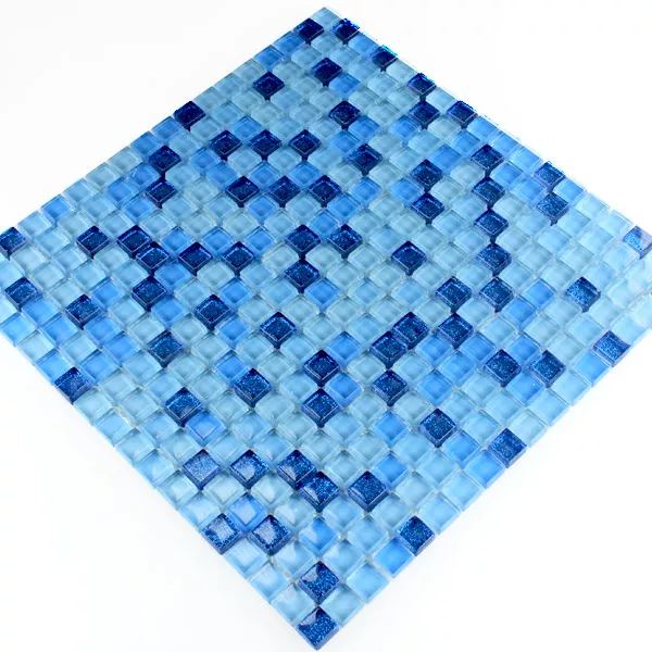 Mosaic Tiles Glass Blue Glitter 15x15x8mm