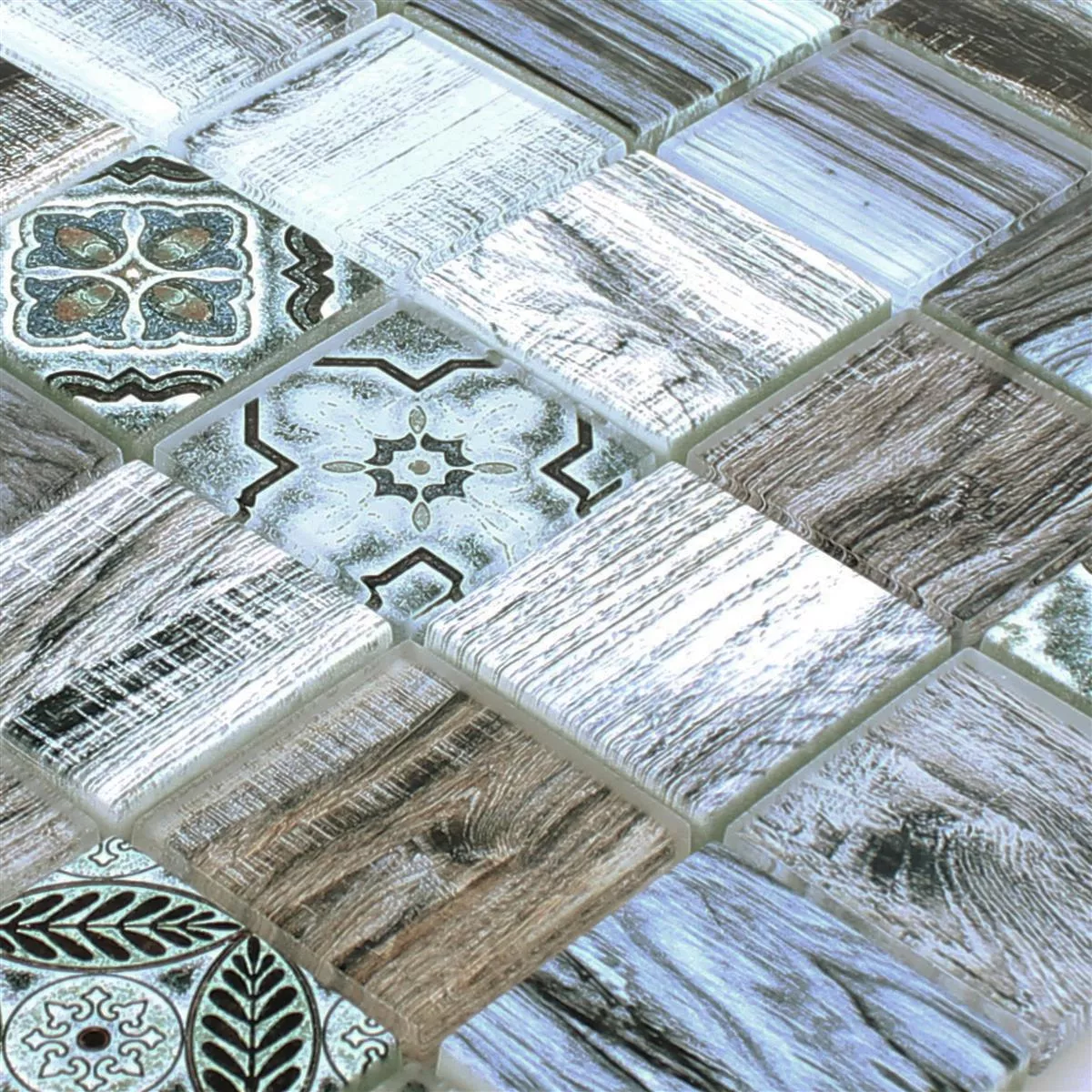 Sample Glass Mosaic Tiles Wood Optic Makarska Blue