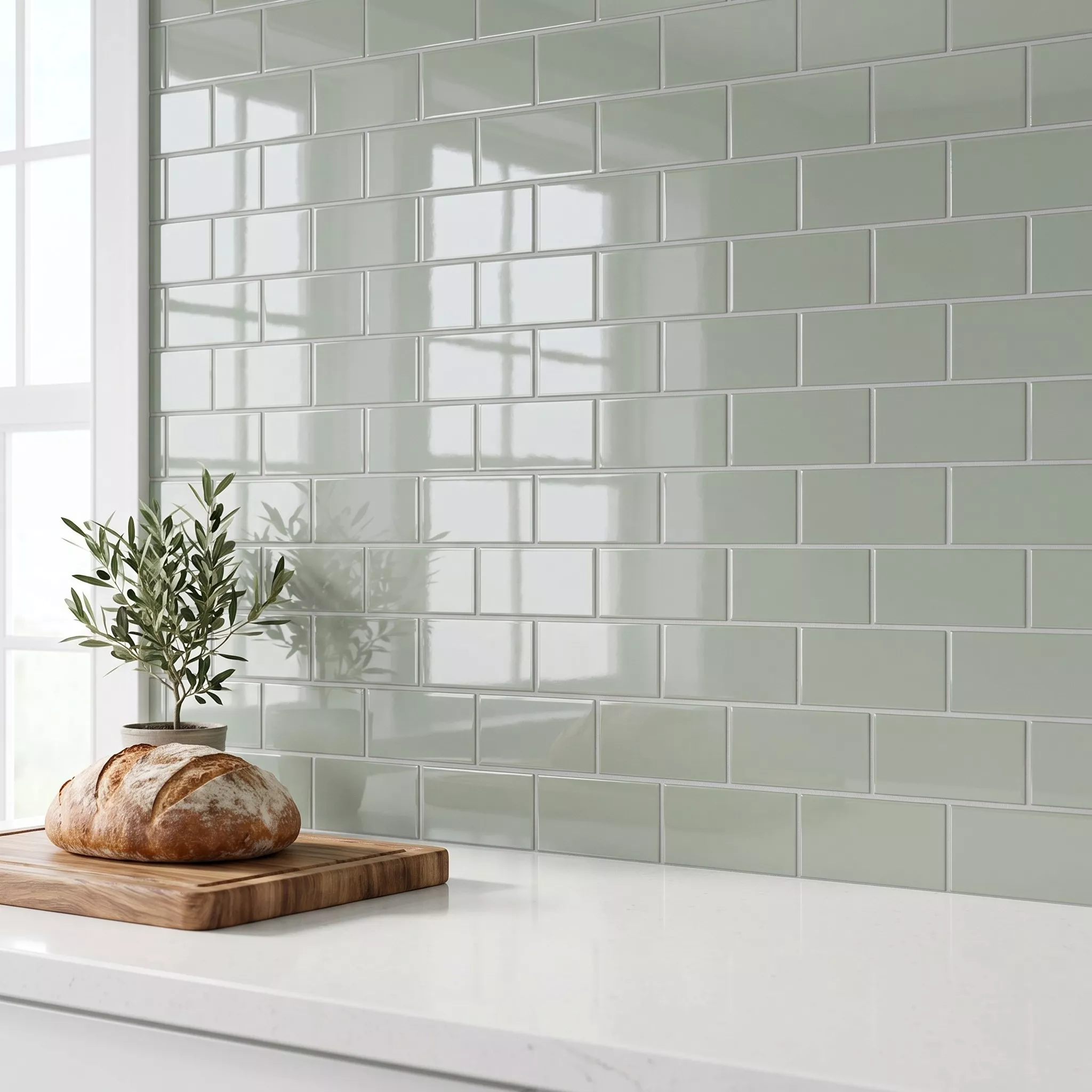 Metro tile Green Glossy 7,5x15 cm Without Facet Vivid Sage