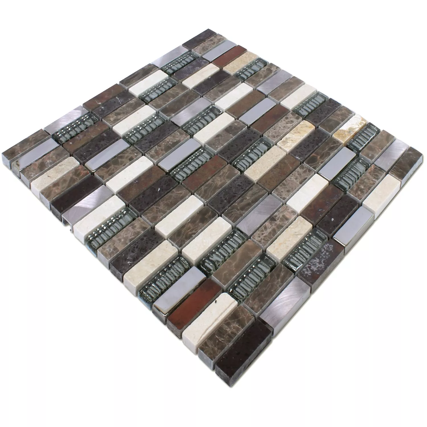 Metal Glass Natural Stone Mosaic Tiles Acadia Beige Brown