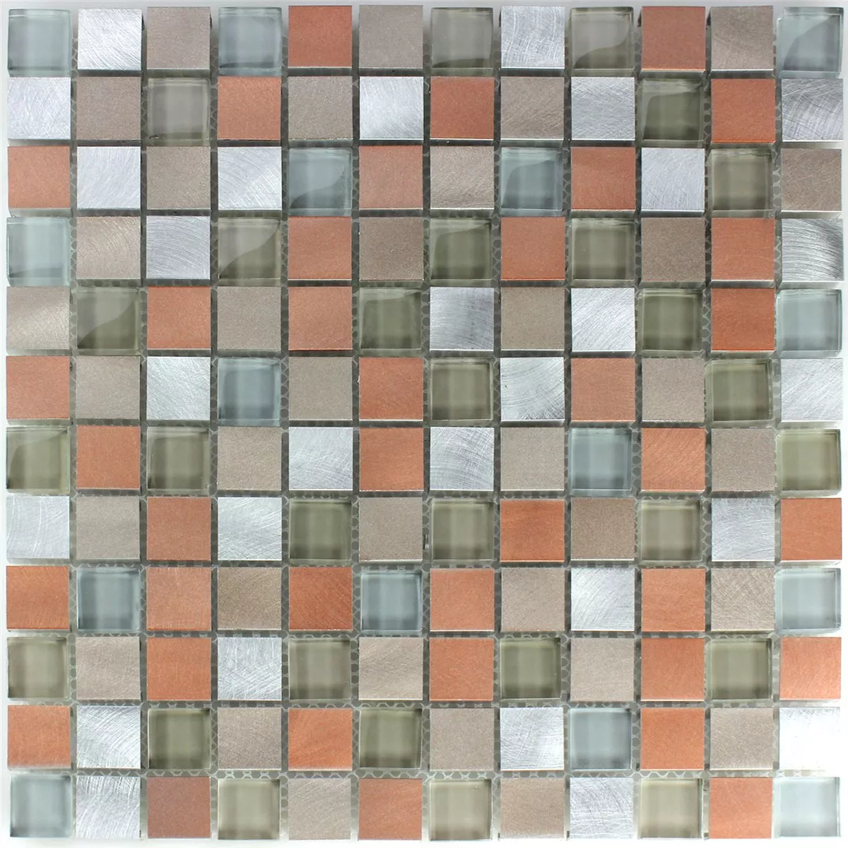 Sample Mosaic Tiles Glass Aluminium Metal Orange Silver Mix
