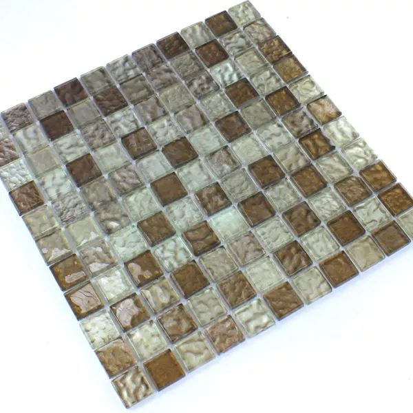 Mosaic Tiles Glass 25x25x6mm Amber Brown Mix