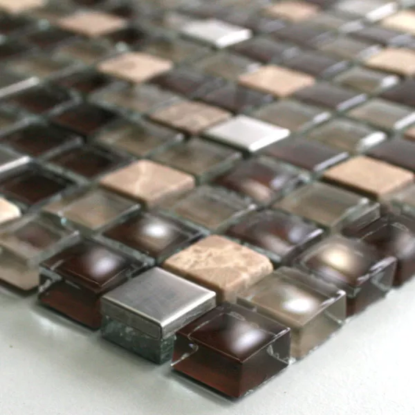 Mosaic Tiles Glass Marble Stainless Steel Brown Mix