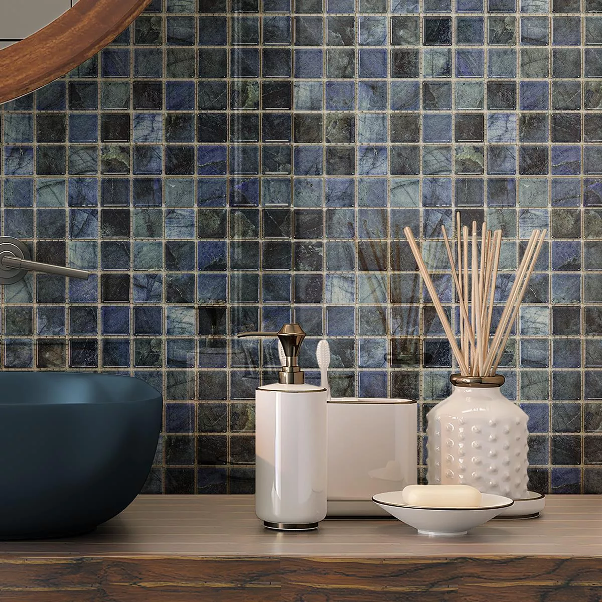 Ceramic Mosaic Tiles Elysium Marble Optic Blue 23