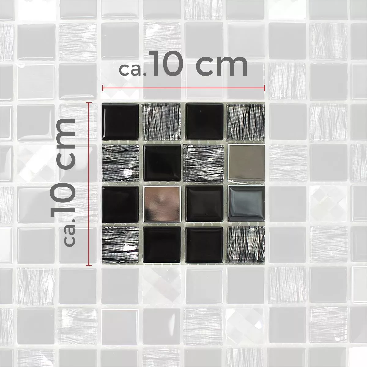 Sample Mosaic Tiles Glass Stainless Steel Self Adhesive Black Silver