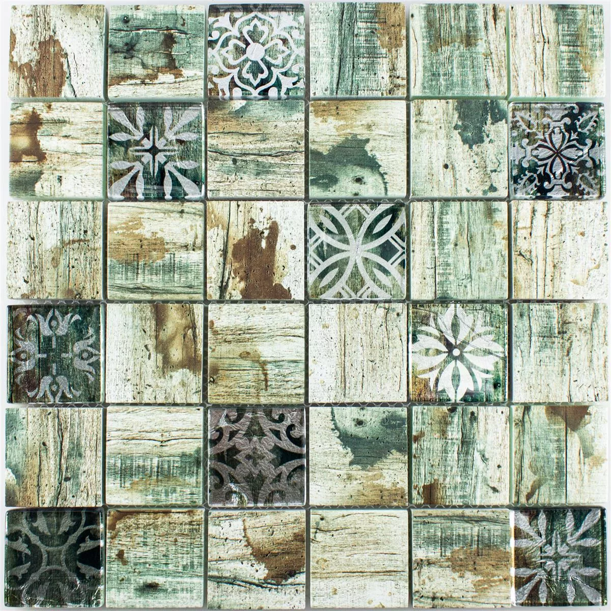 Glass Mosaic Tiles Wood Optic Township Beige Brown Q48