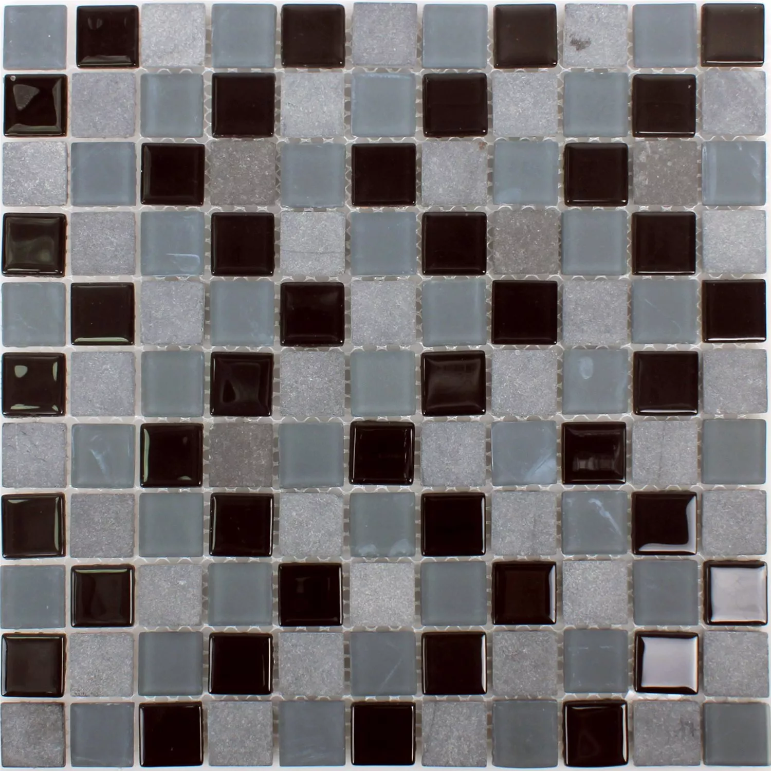 Mosaic Tiles Marble Glass Mix Kobra Black Grey 25