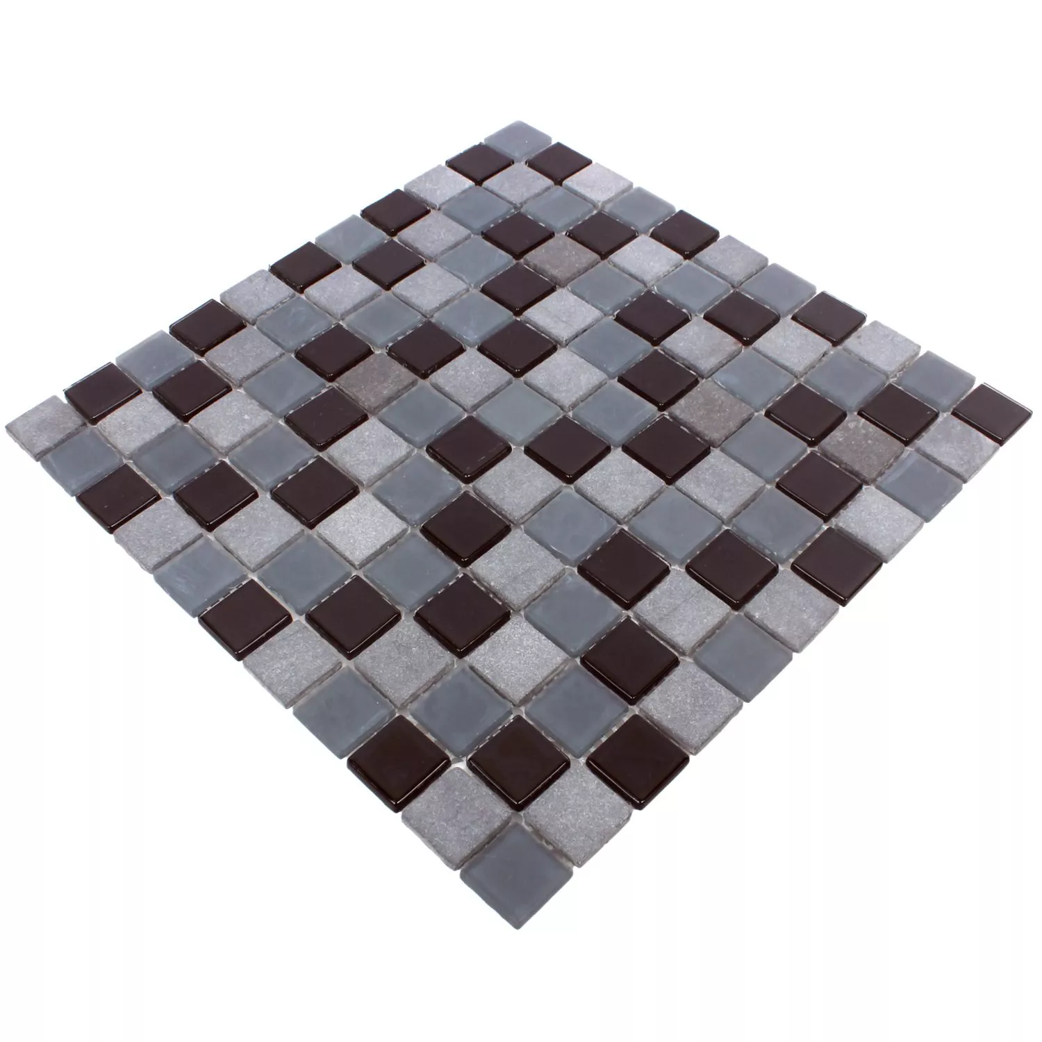 Mosaic Tiles Marble Glass Mix Kobra Black Grey 25