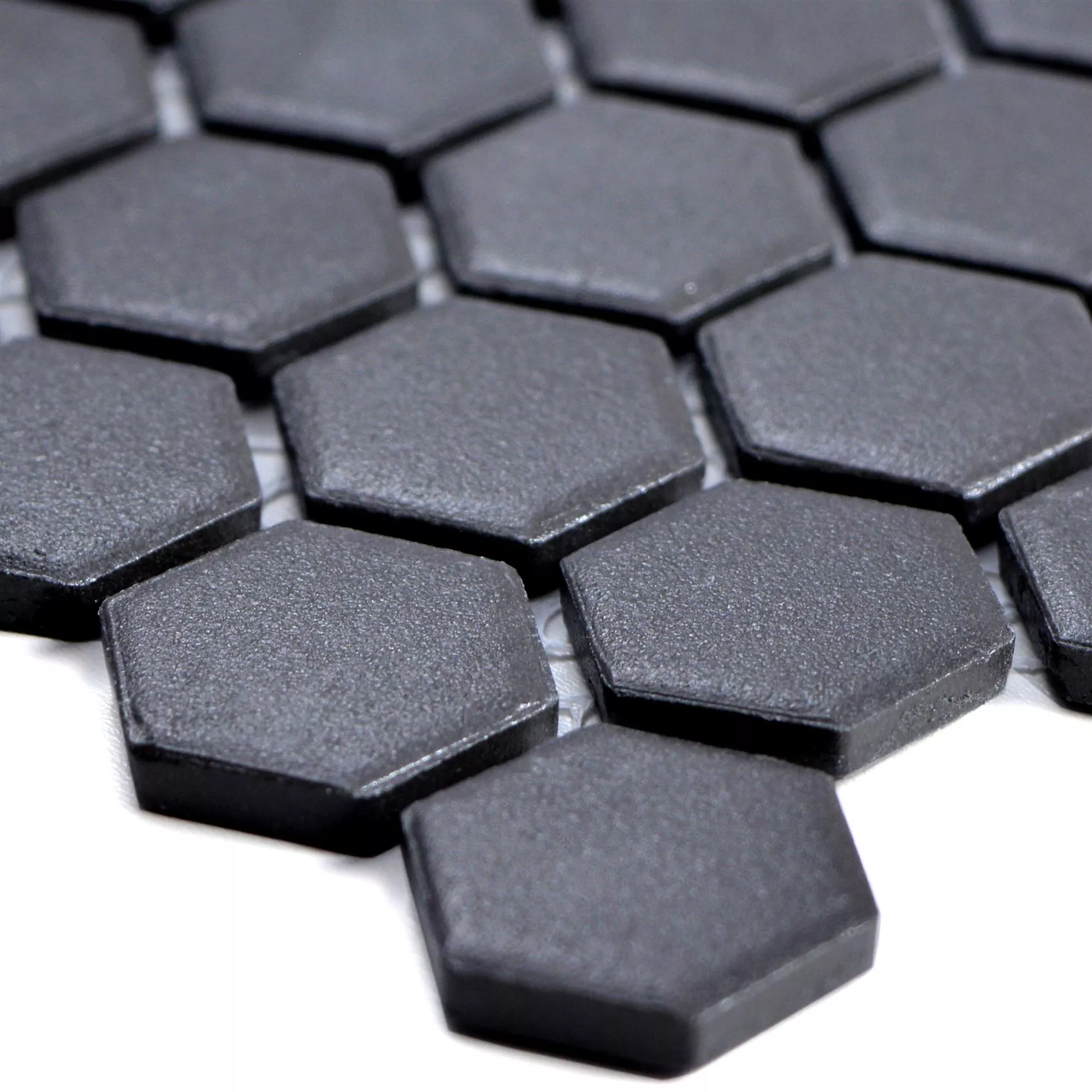 Ceramic Mosaic Tiles Hexagon Zeinal Unglazed Black R10B