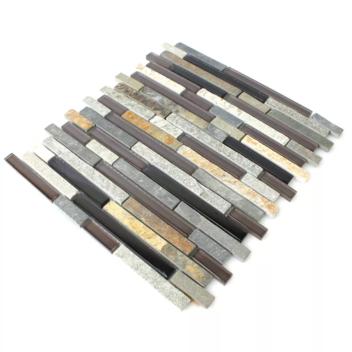 Mosaic Tiles Glass Natural Stone Grey Beige Brown Mix