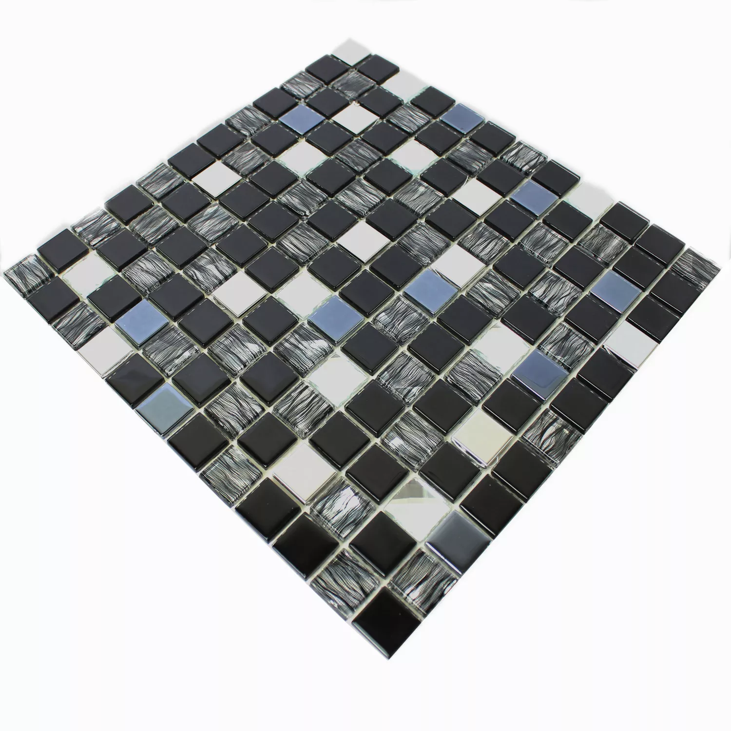 Mosaic Tiles Glass Stainless Steel Self Adhesive Black Silver
