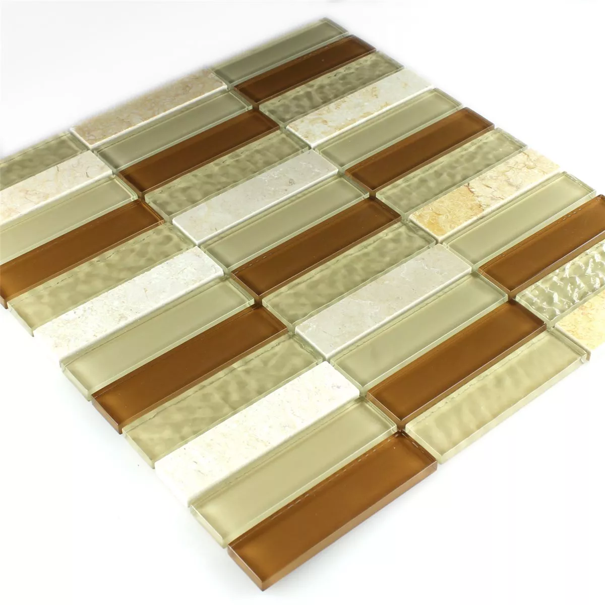 Sample Mosaic Tiles Glass Natural Stone Brown Beige Stripes