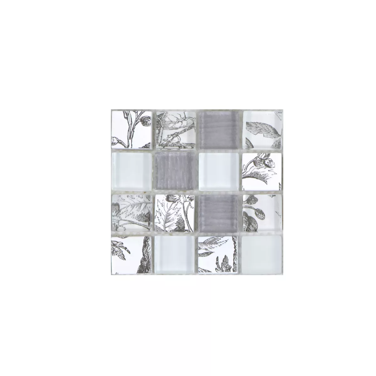 Sample Glass Mosaic Tiles Cornelia Retro Optic White Grey