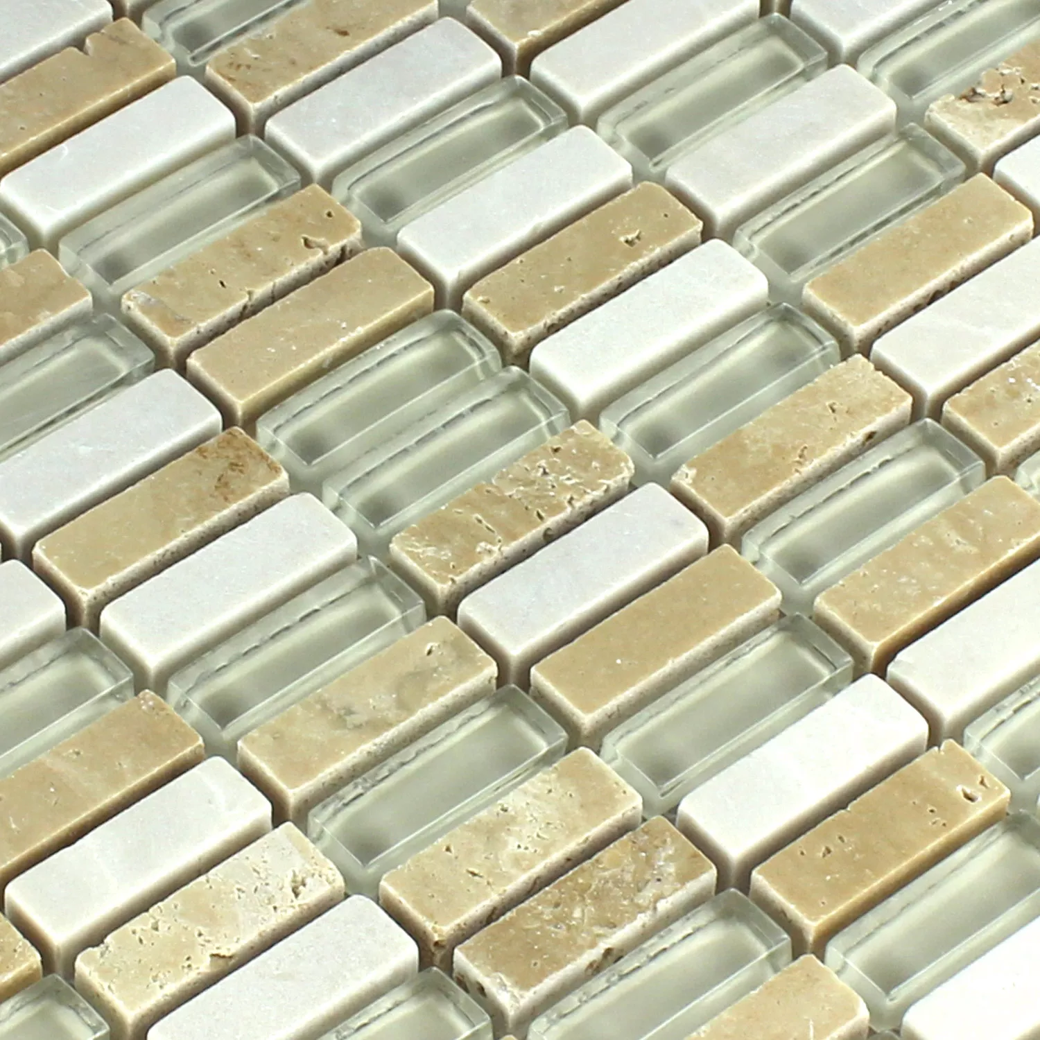 Mosaic Tiles Glass Marble Beige Mix 10x30x8mm