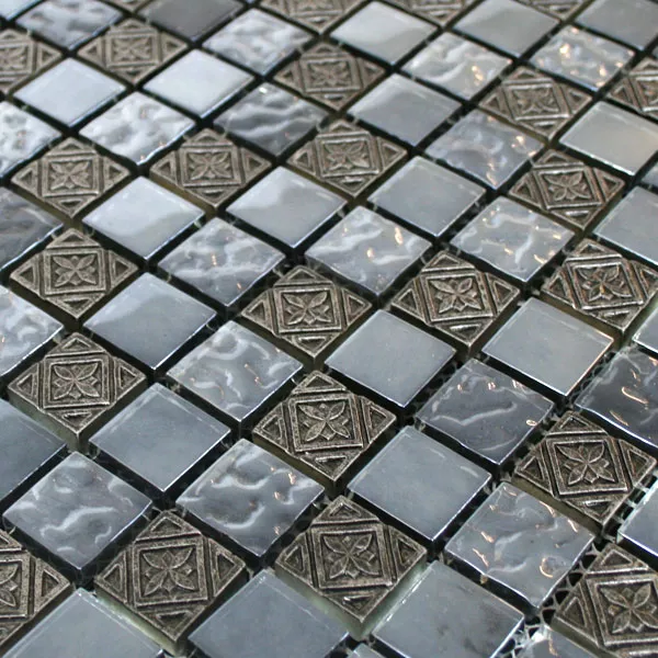 Sample Glass Marble Effect Mosaic Tiles Silver Sail