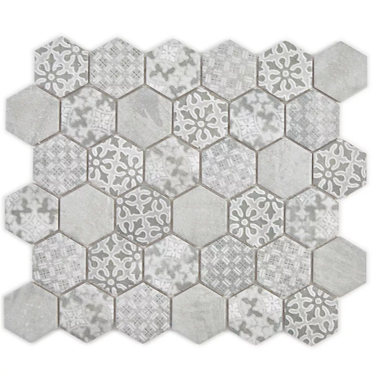 Ceramic Mosaic Retro Tiles Lawinia Hexagon Grey