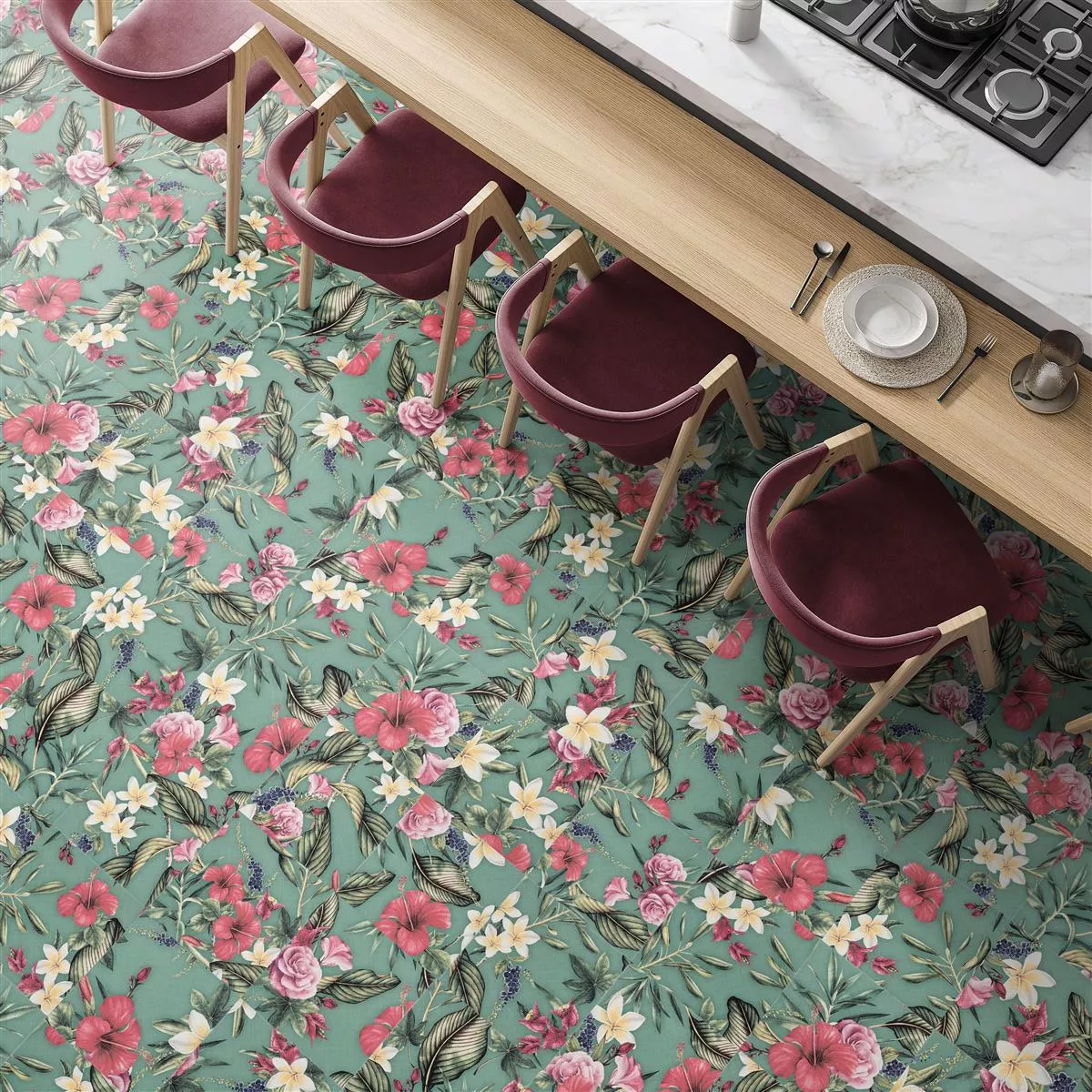 Floor Tiles Flowerfield 18,5x18,5cm Green Decor