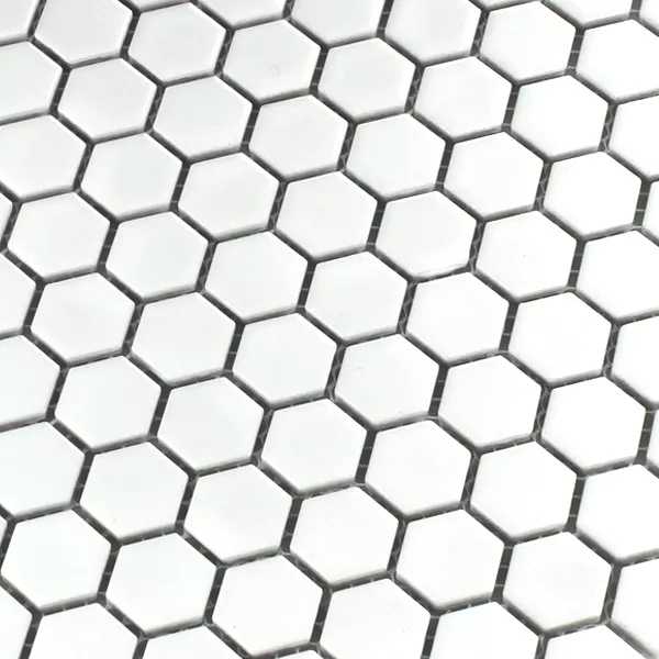 Mosaic Tiles Ceramic Hexagon White Glossy H23
