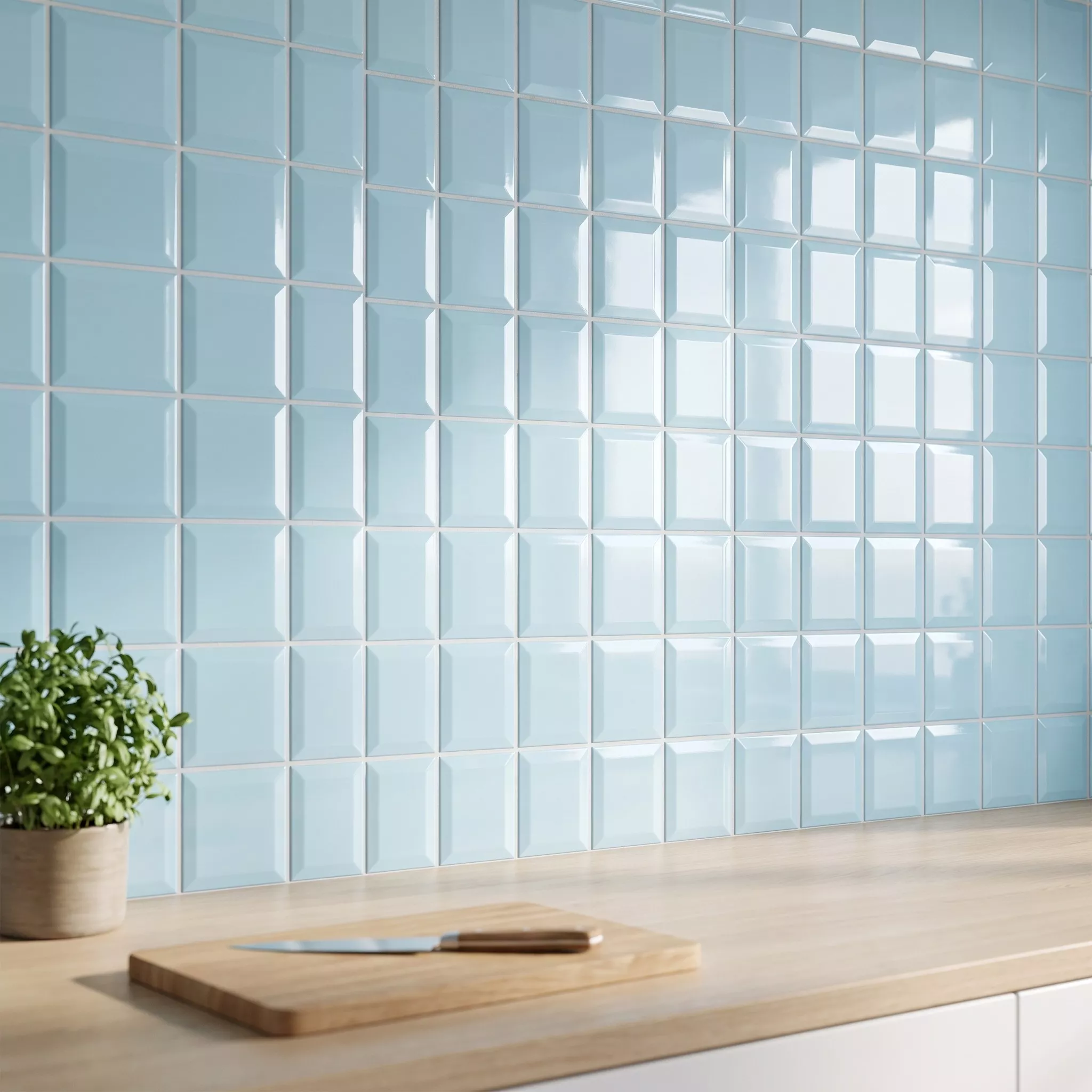 Metro tile Blue Glossy 10x10 cm Facet Catarina Piscina