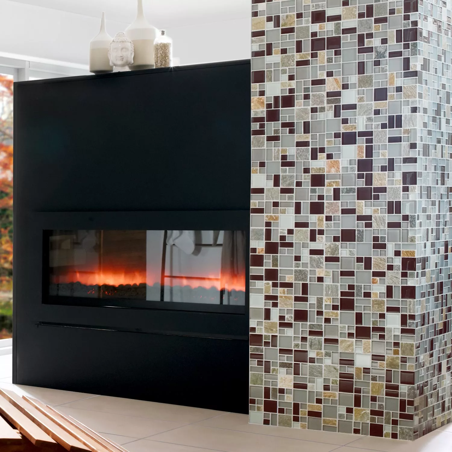 Mosaic Tiles Glass Natural Stone Grey Brown