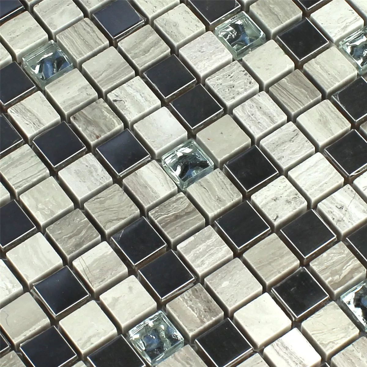 Sample Mosaic Tiles Glass Stainless Steel Grey 