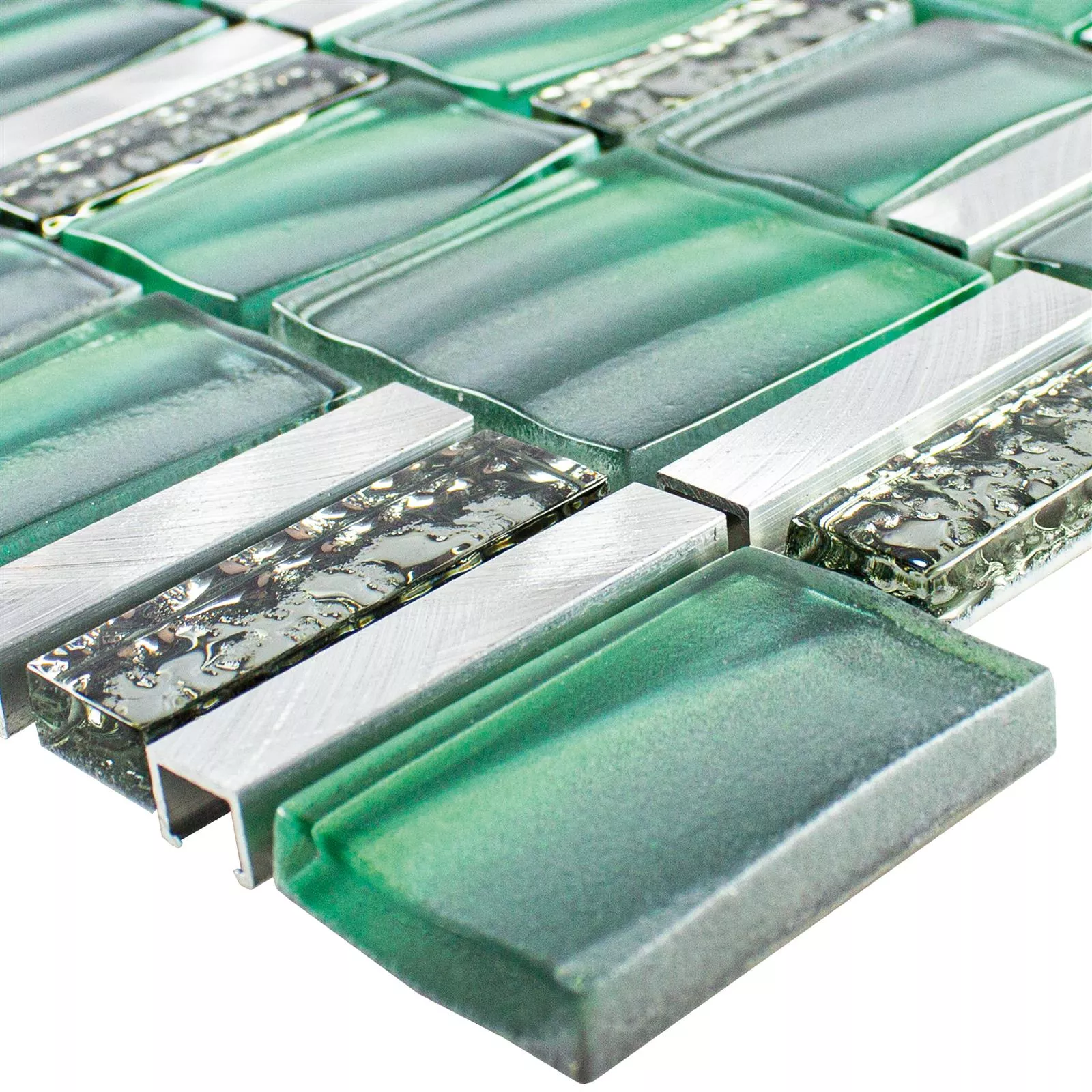 Glass Metal Mosaic Tiles Union Green Silver