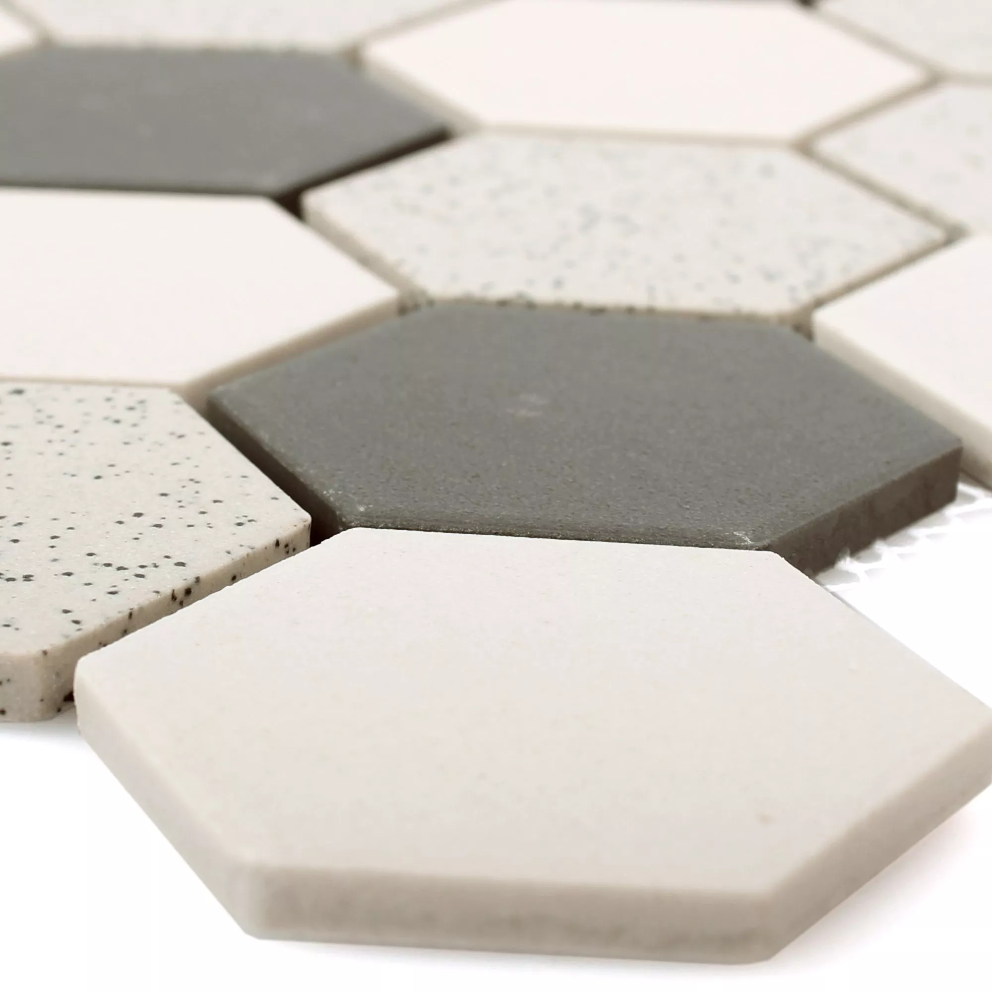 Ceramic Mosaic Tiles Monforte Hexagon Black Grey 51