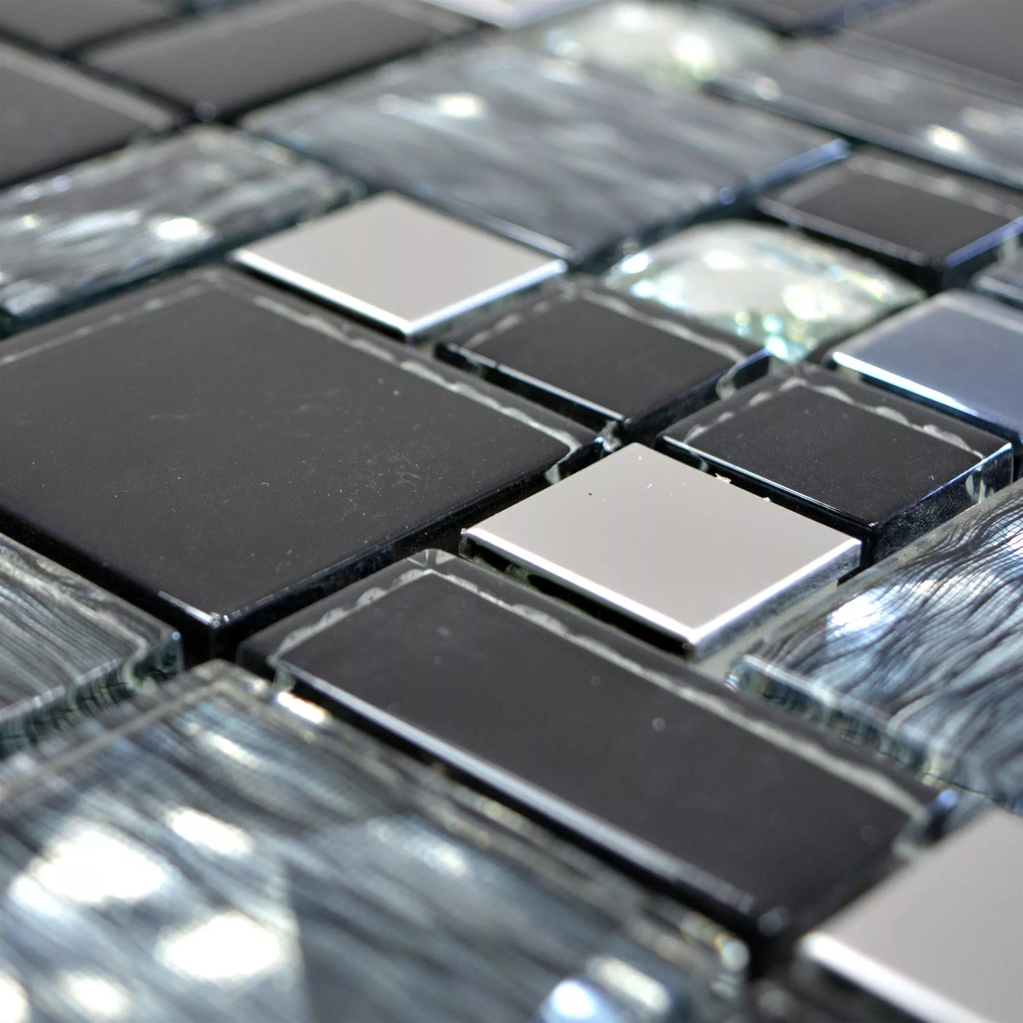 Sample Glass Metal Mosaic Tiles Malaya Black ix