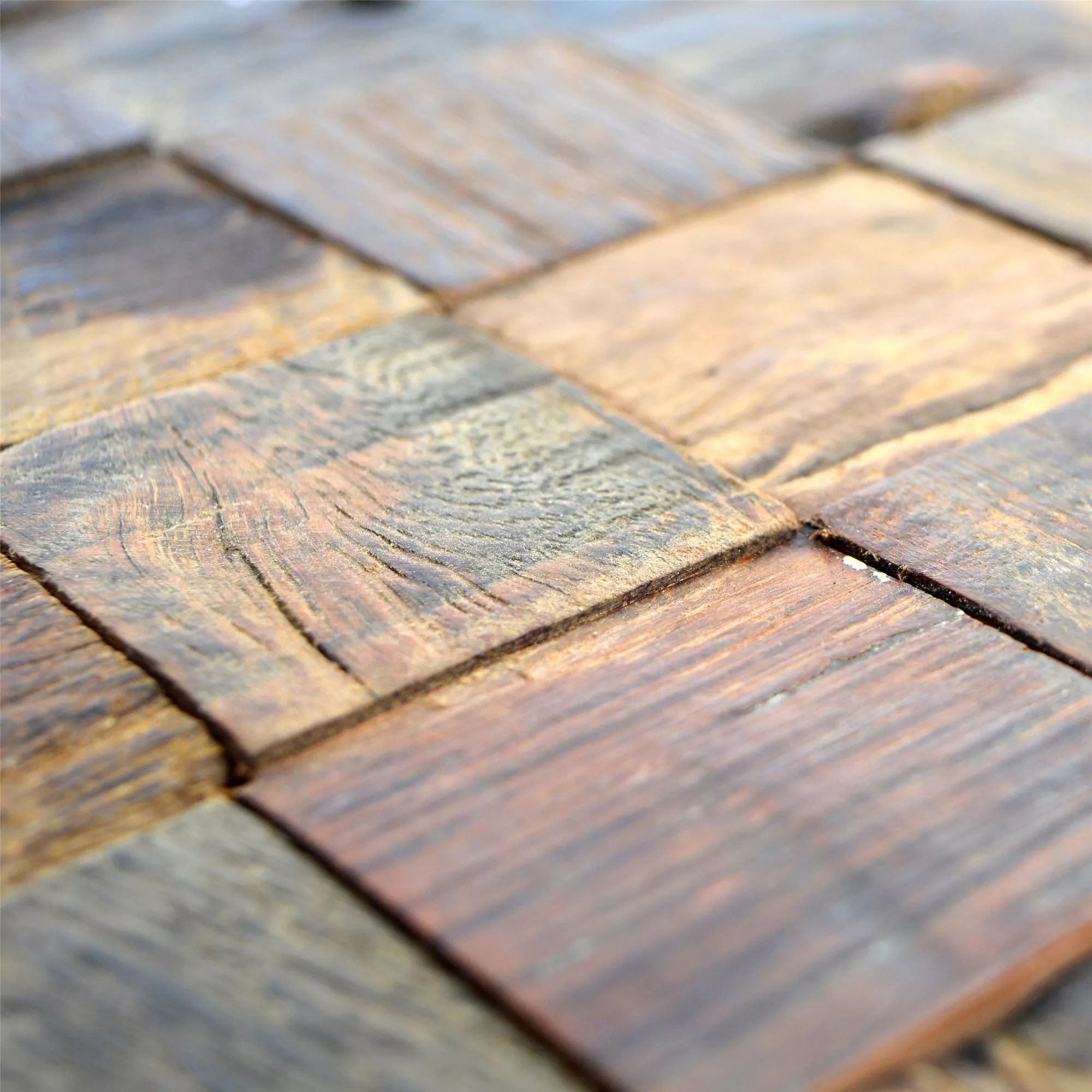 Wood Mosaic Tiles Bredon 3D Brown Square