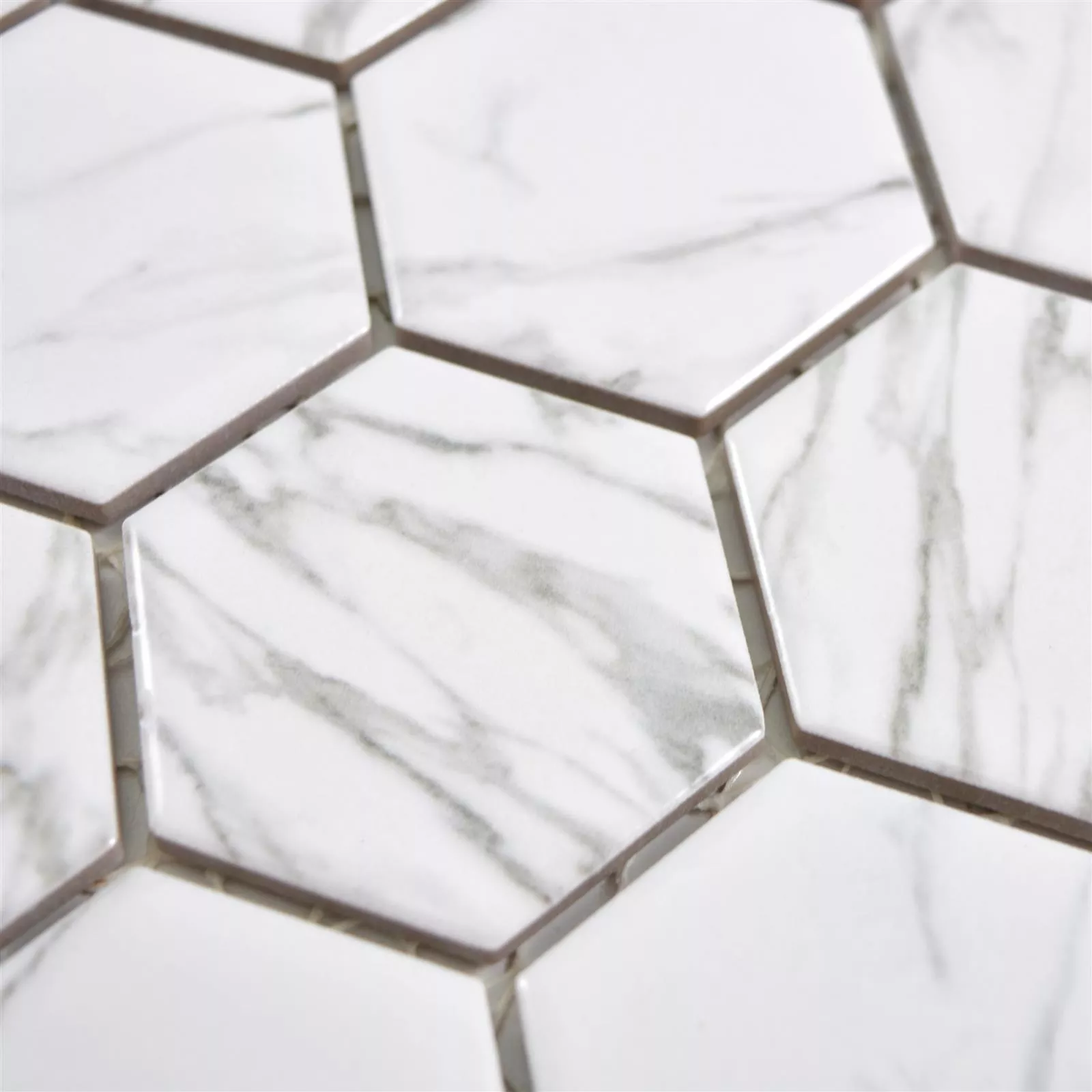 Sample Ceramic Mosaic Mozart Hexagon White Glossy