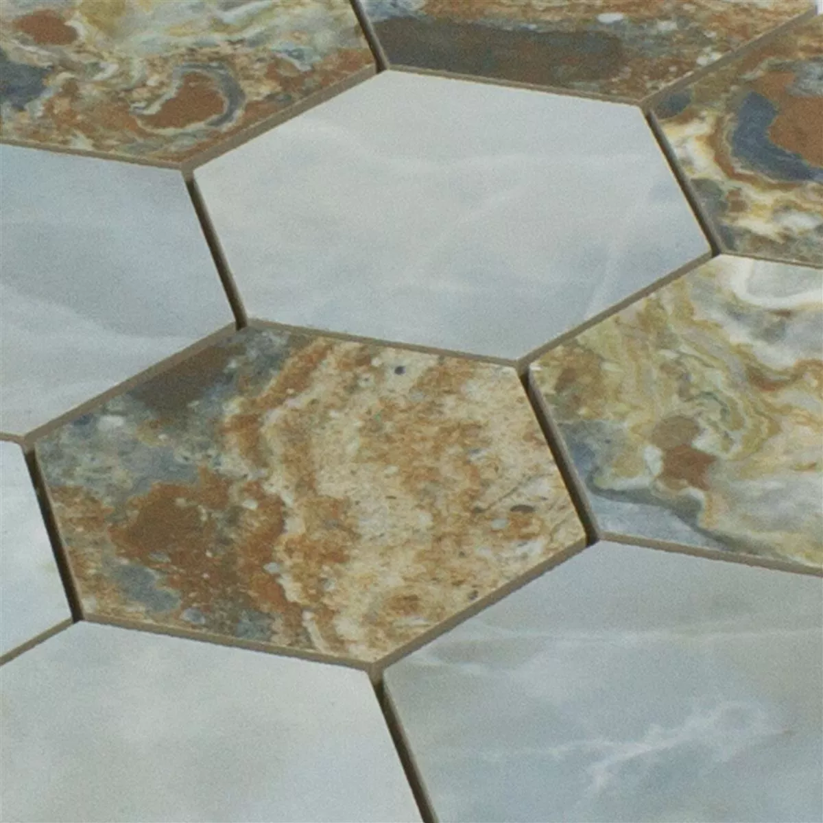Ceramic Mosaic Tiles Naftalin Hexagon Brown Blue