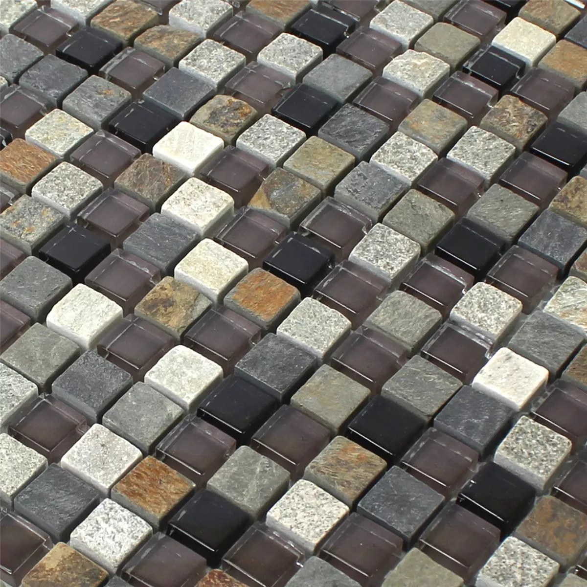 Sample Mosaic Tiles Glass Quartzite Natural Stone Grey Brown