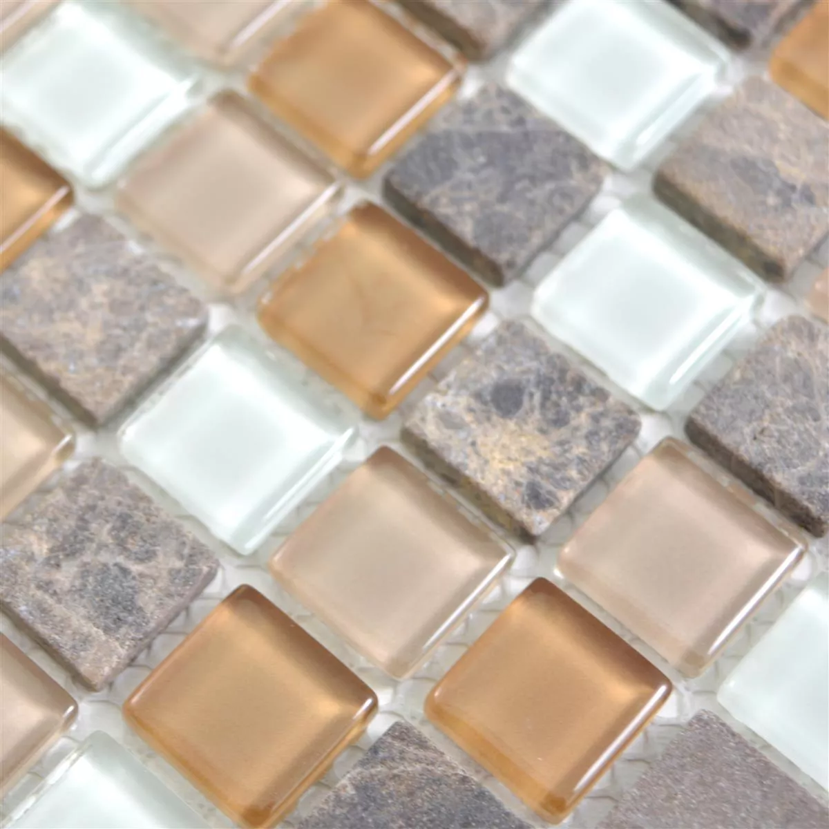 Glas Natural Stone Mosaic Tiles Zekova Beige Brown White