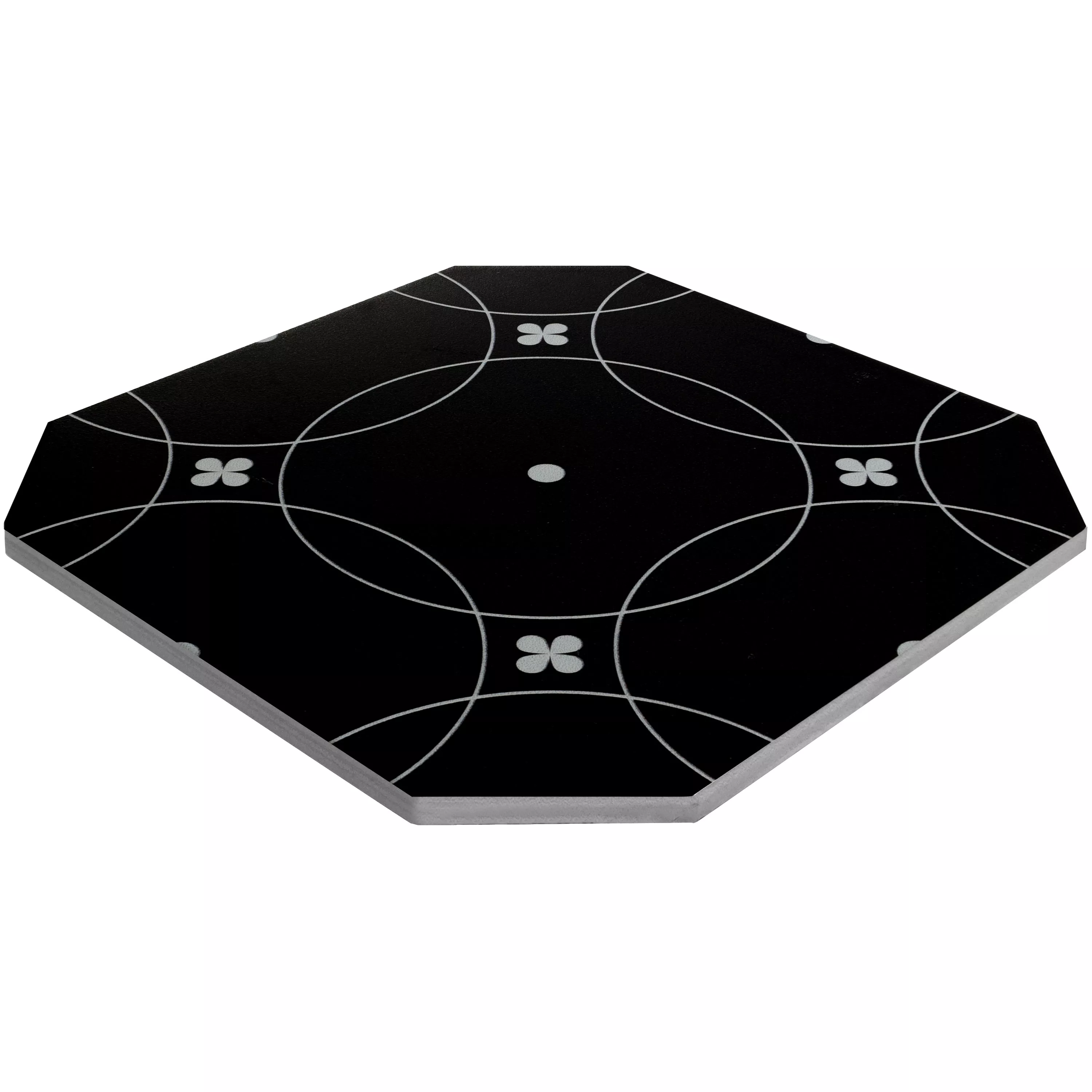 Porcelain Stoneware Tiles Genexia Black Blanc Decor 1 Octagon 20x20cm