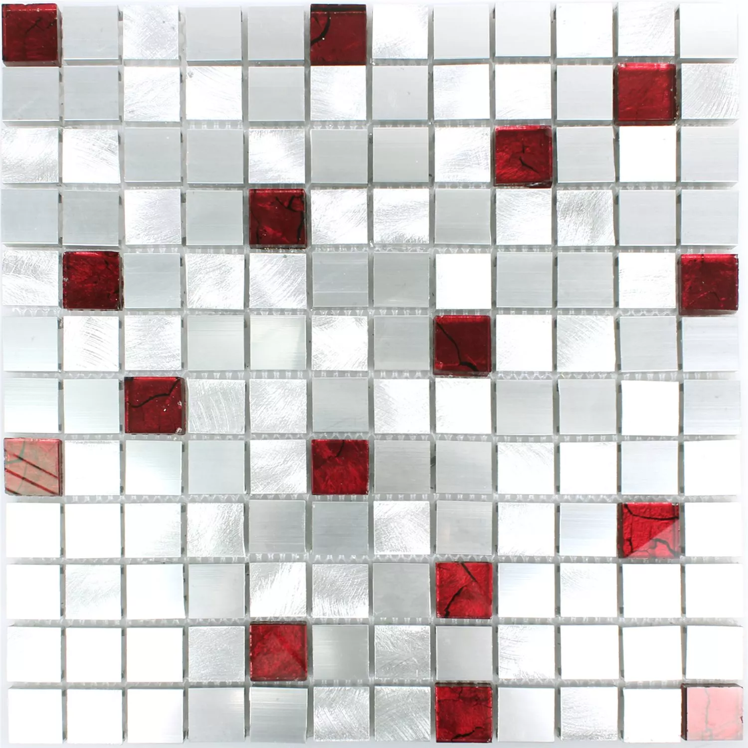 Sample Mosaic Tiles Aluminium Glass Maira Silver Red