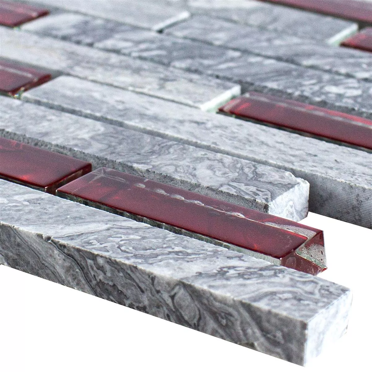 Glass Natural Stone Mosaic Tiles Sinop Grey Red Brick