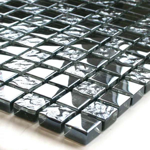 Mosaic Tiles Glass Black Metal Drummed