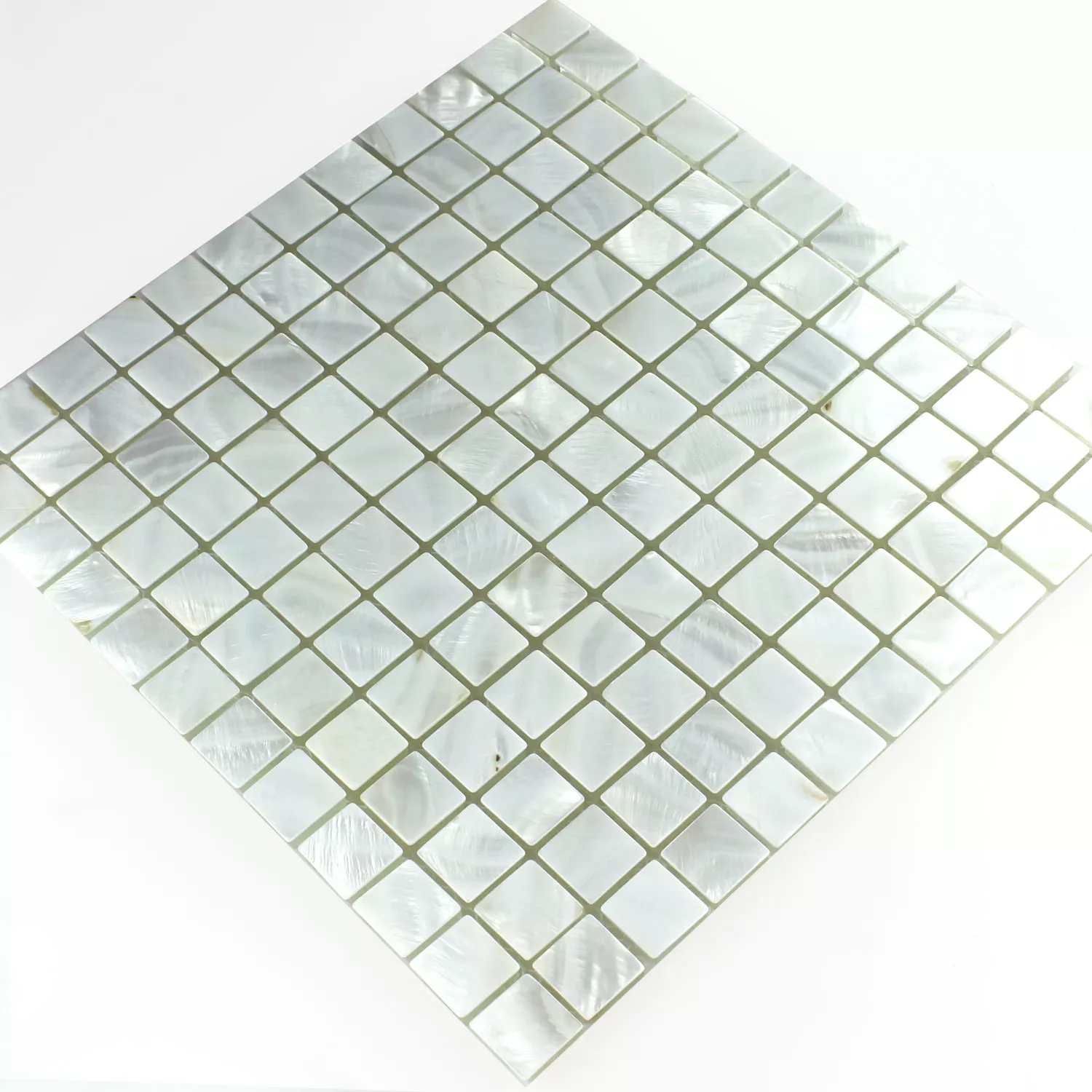 Mosaic Tiles Glass Nacre Effect Ivory White 23x23x8mm