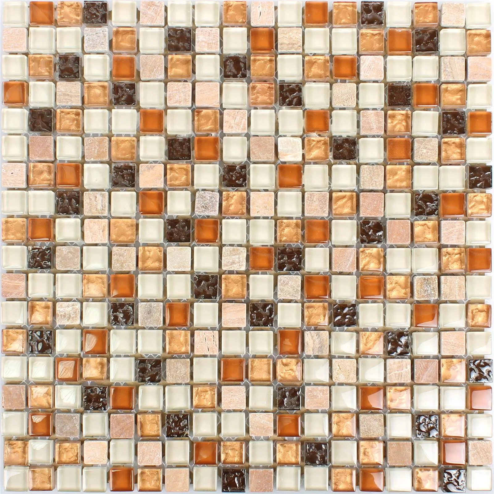 Mosaic Tiles Glass Marble 15x15x8mm Brown Mix Duo