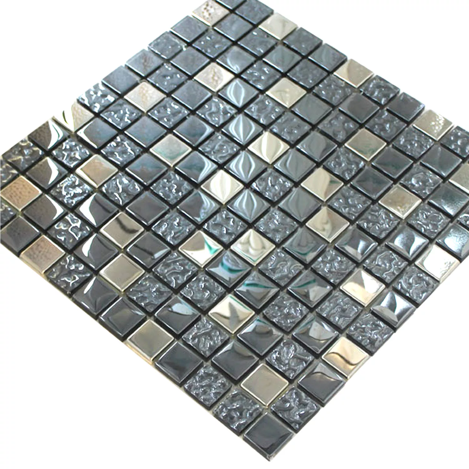 Sample Mosaic Tiles Glass Metal Mix Whitney Silver Black 