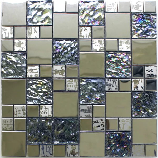 Mosaic Tiles Glass Stainless Steel Metal Agypt Silver