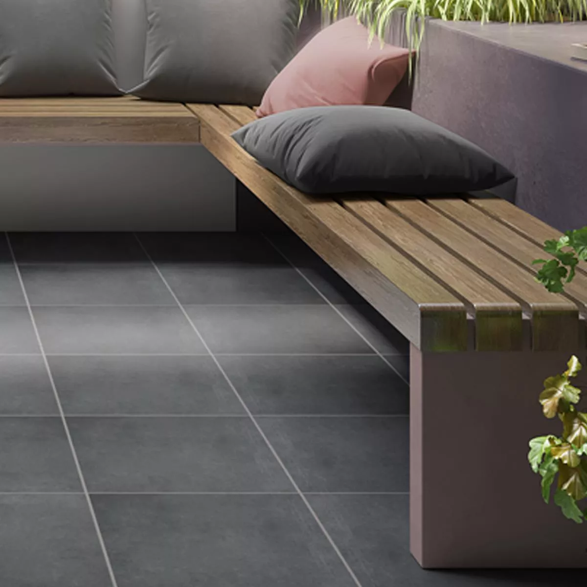 Terrace Tiles Porcelain Stoneware Herzford Anthracite 60x60x2cm