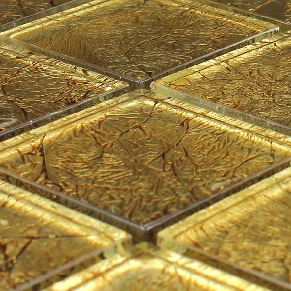 Mosaic Tiles Glass 48x48x8mm Gold Metal