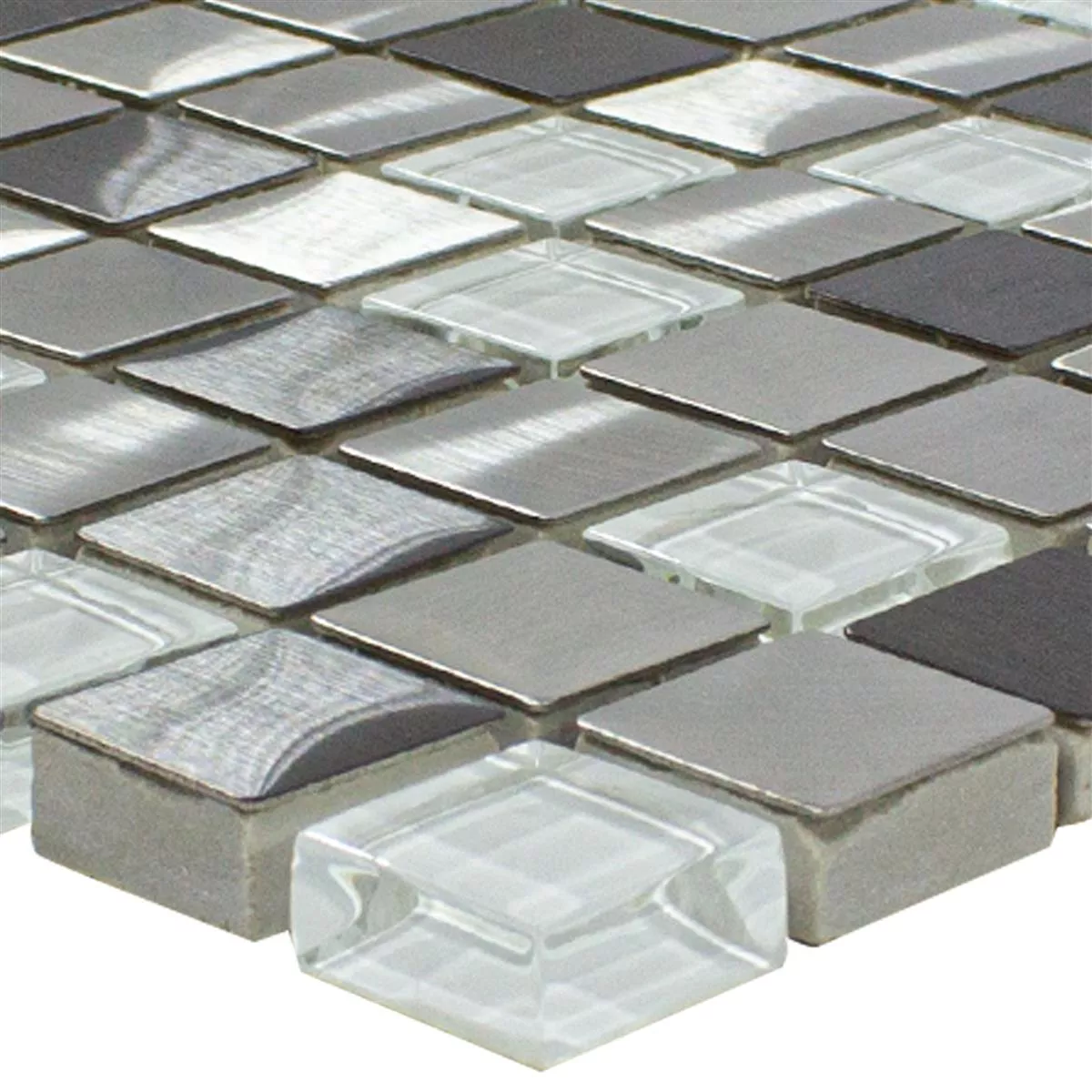 Sample Glass Metal Stainless Steel Mosaic Tiles Stella Blanc Silver