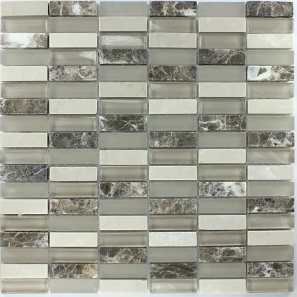 Sample Mosaic Tiles Glass Marble 15x48x8mm Brown Beige Mix Sticks