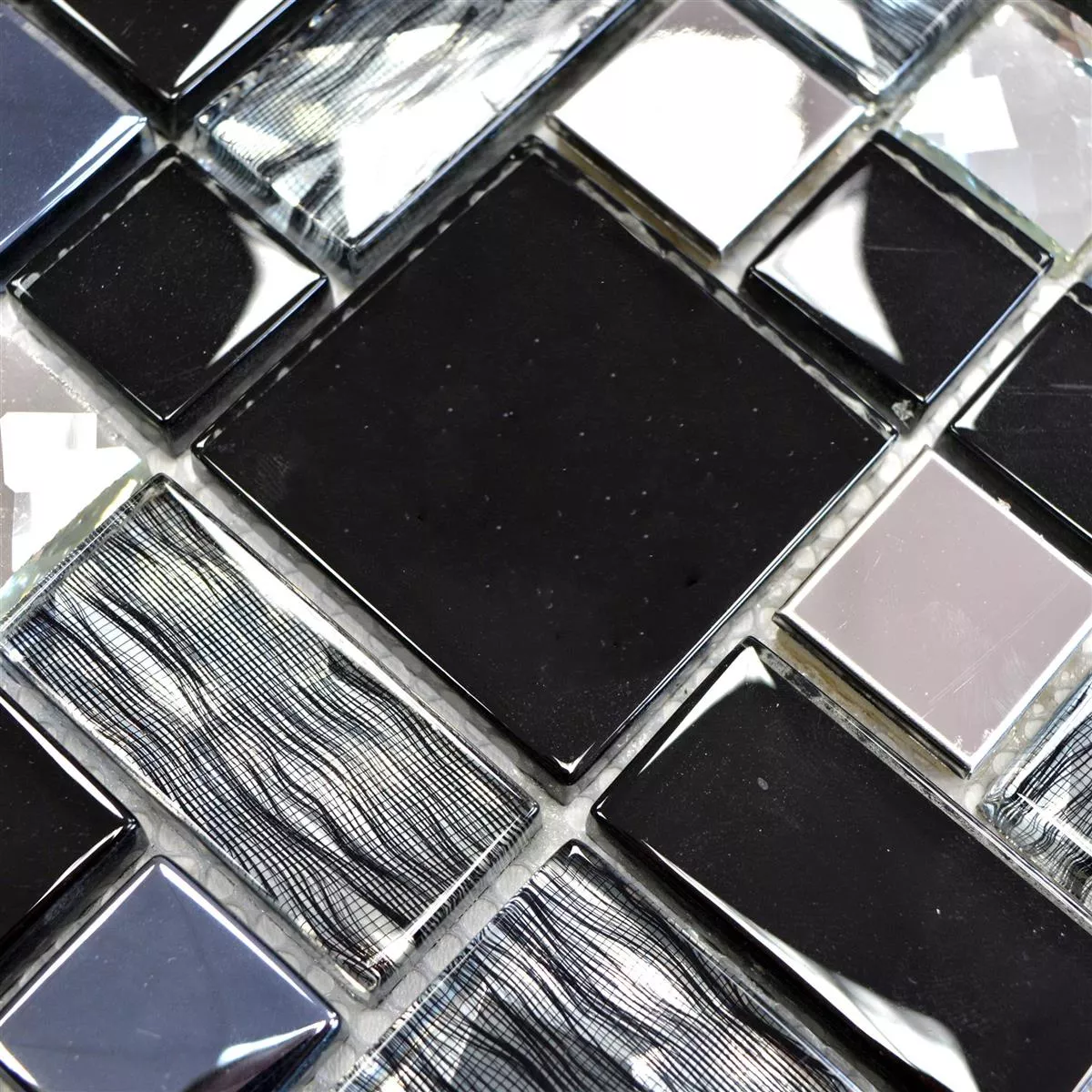 Sample Glass Metal Mosaic Tiles Malaya Black ix