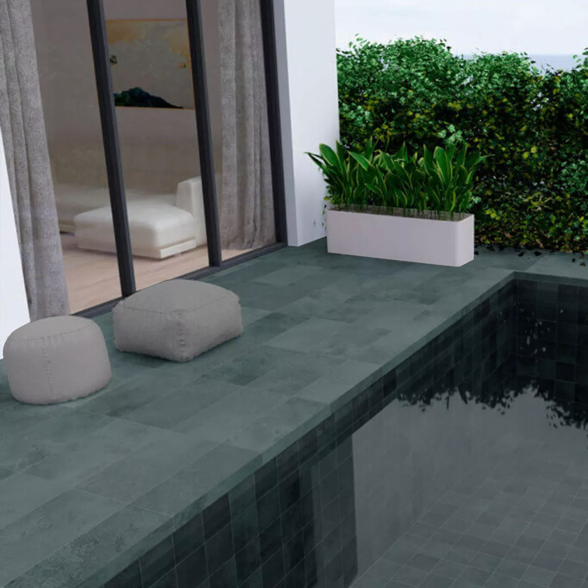 Porcelain Stoneware Swimming Pool Tiles Palencia Green Square 22,5