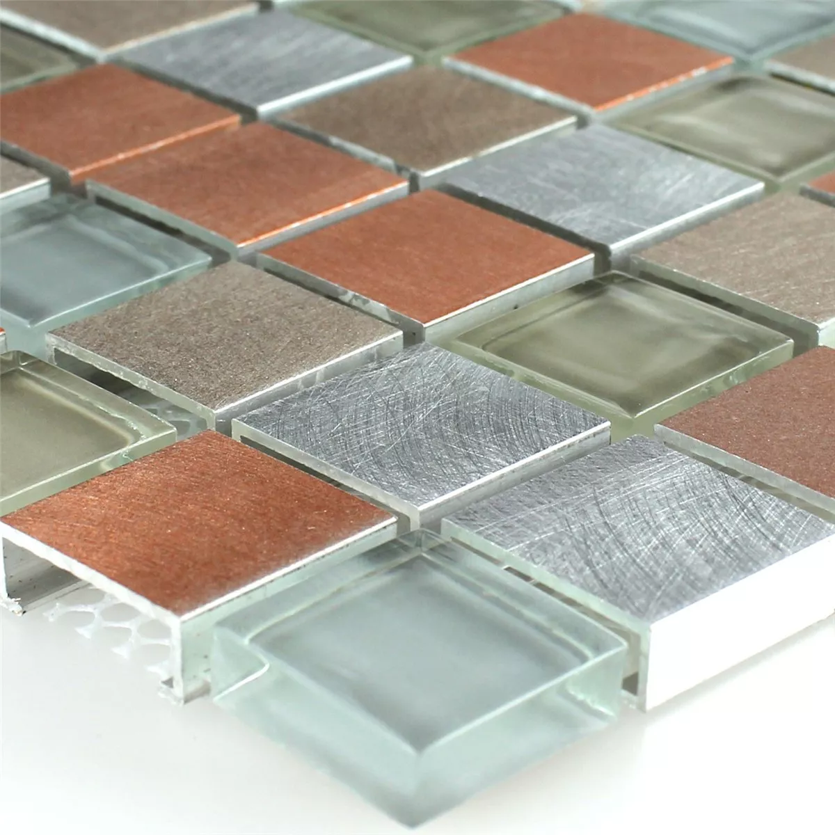 Mosaic Tiles Glass Aluminium Metal Orange Silver Mix